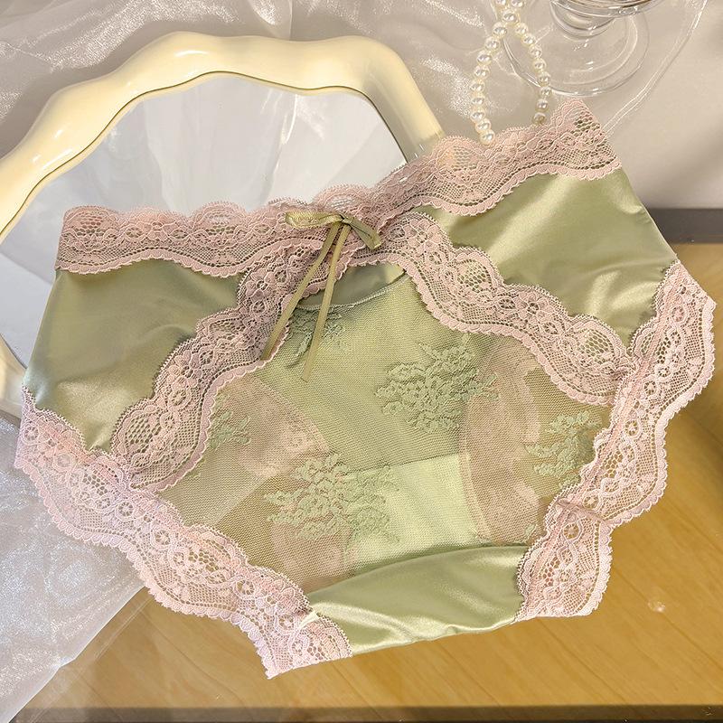 Lady Summer Sexy Pure Desire Sweet Lace Clash Color Stitching Mesh Gauze Comfortable Briefs