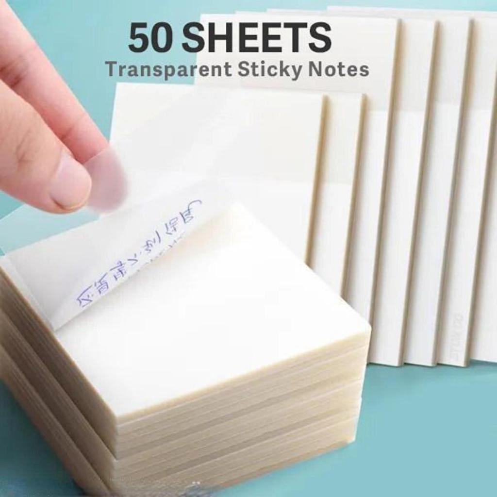 50sheets Transparent Sticky Note Pads Stickers Paper Clear Notepad Posits Waterproof Memo Pad