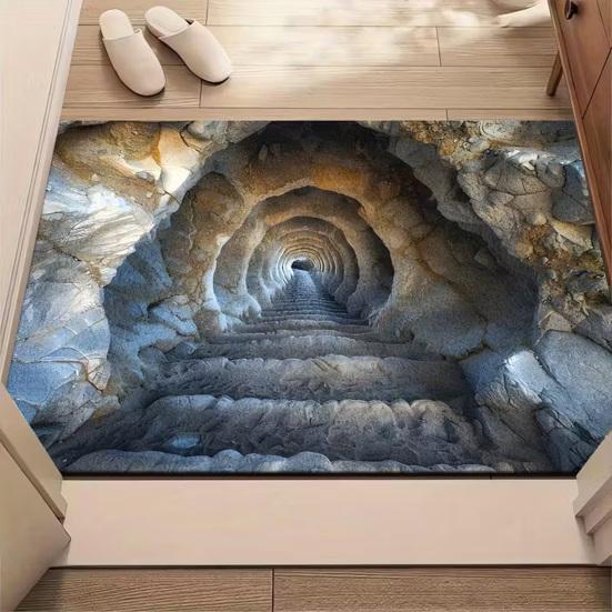3D Hole Rug Realistic Bottomless Pit Floor Mat Funny Optical Non-Slip Backing for Illusion Rug MIT