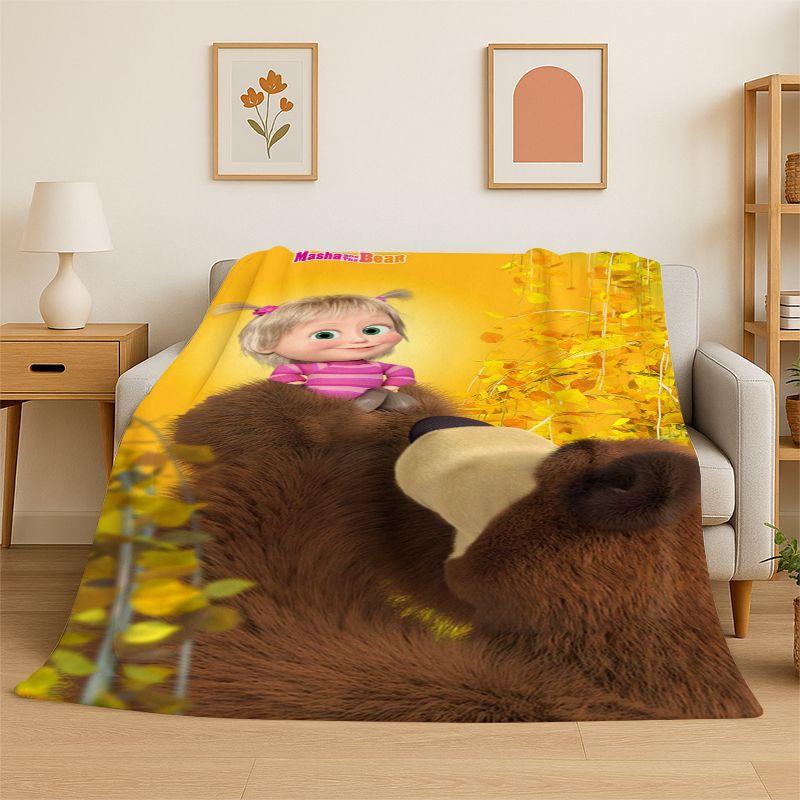 Cartoon Cute M-Masha Bear Soft Flannel Throw Blanket,Cozy Blanket for Bed,Couch,Sofa,Bedroom,Living Room,Travel,Picnic