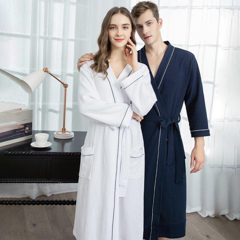 Buy Bathrobe Women Long Spring and Autumn Lovers Thin Waffle Geotextile