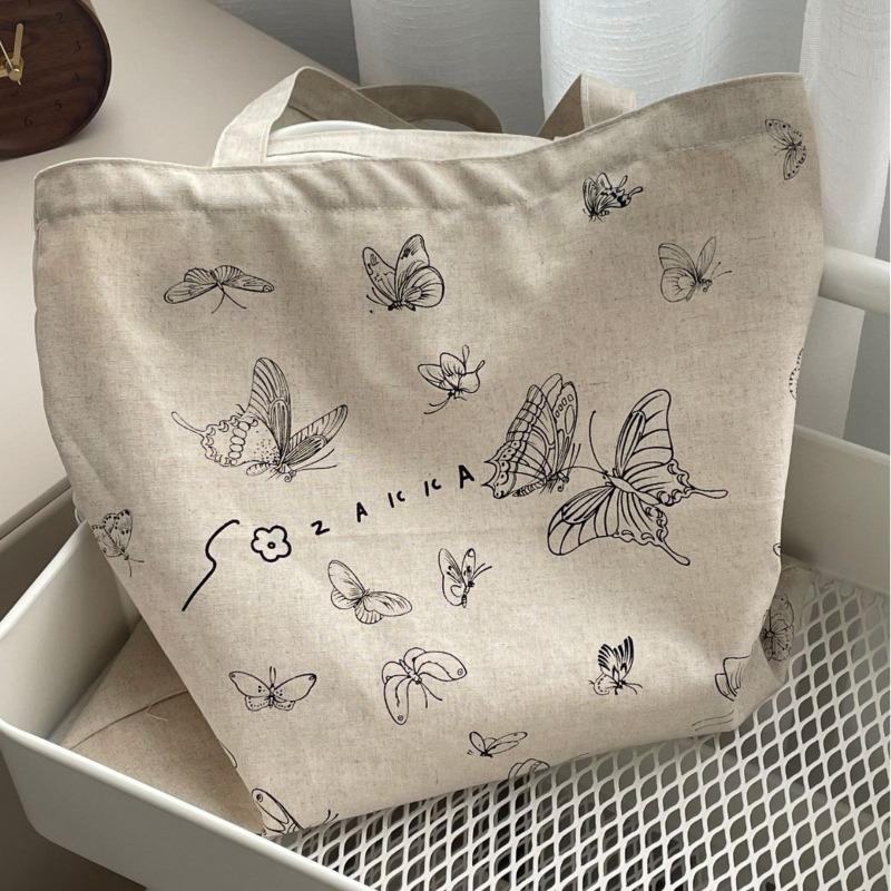 New Printed Butterfly Shoulder Canvas Bag Women's Small Satchel Lazy Student Large Capacity Canvas Bag