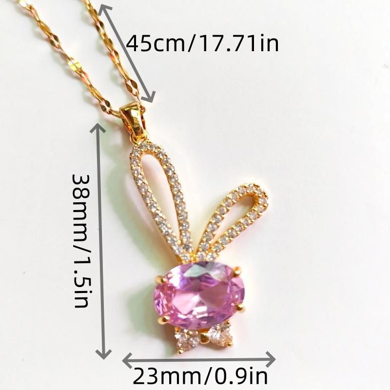 

Милое и очаровательное розовое ожерелье с подвеской в виде кроличьих ушей, микроинкрустированным цирконом и цепочкой для свитера для женщин 45cm