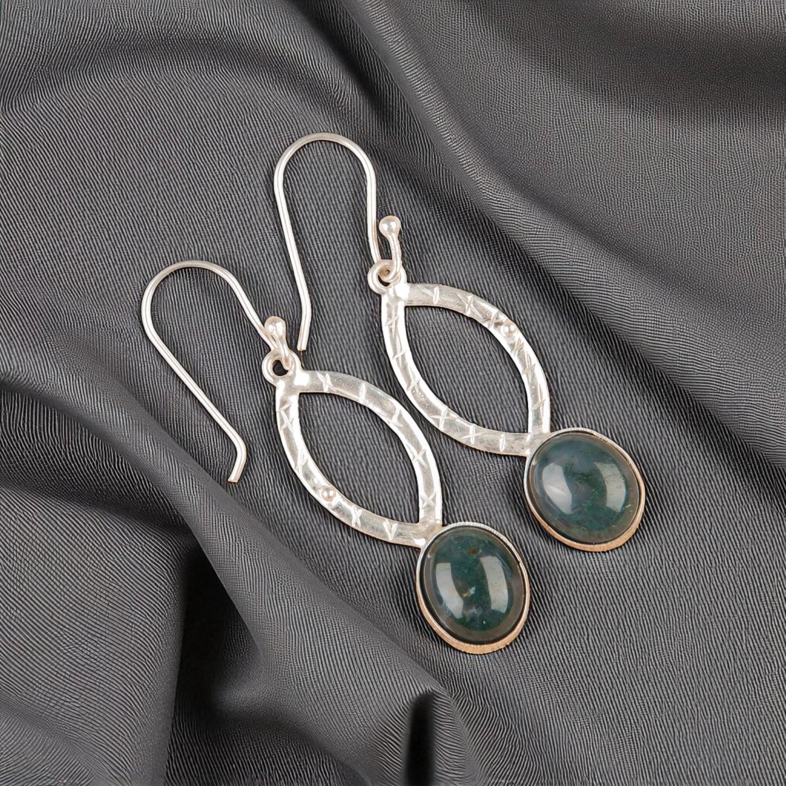 

Rare Moss Agate Gemstone 925 Sterling Silver Handmade Jewelry Dangle Earrings 2 EE-87-28