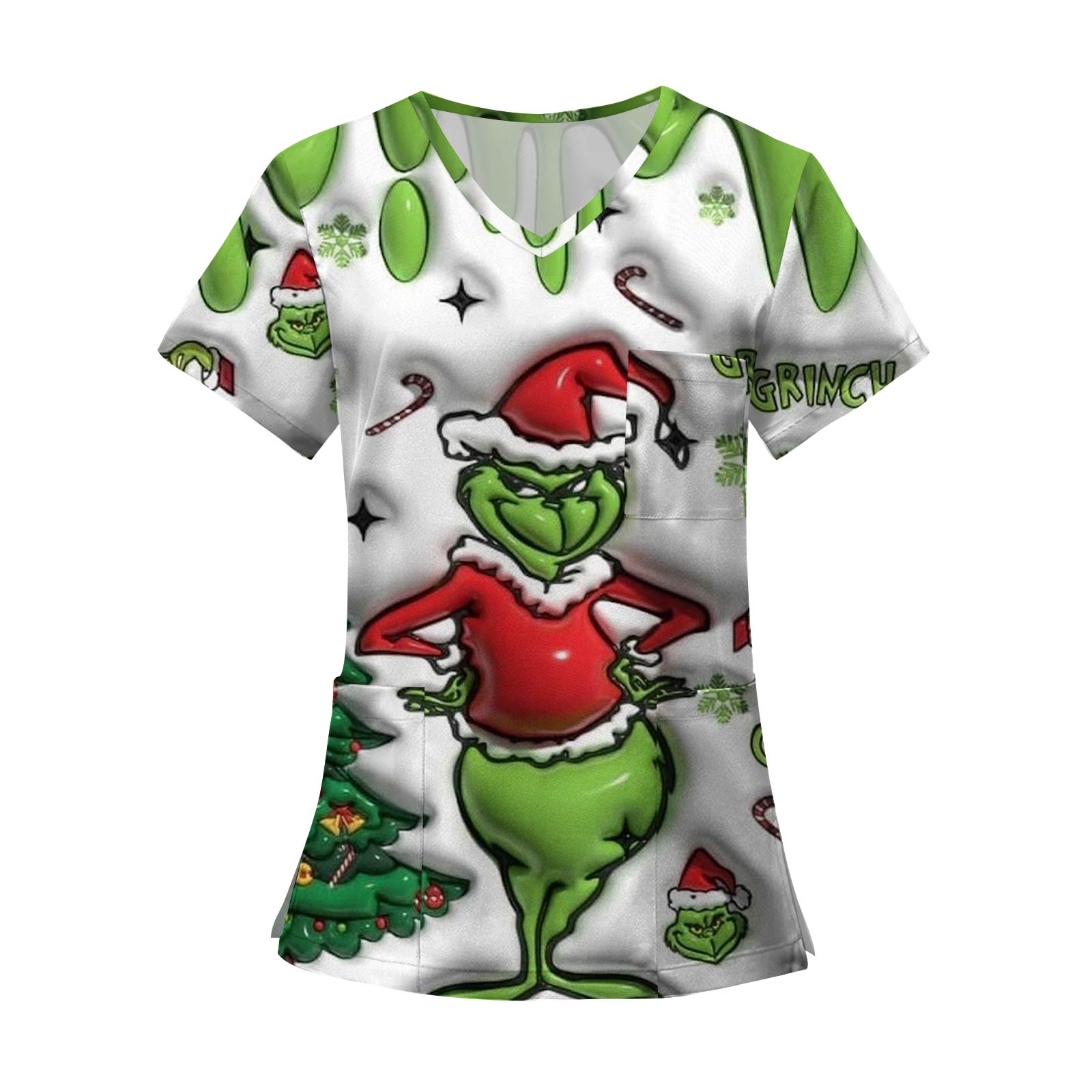 

Женские модные топы с короткими рукавами и V-образным вырезом с принтом, рабочие футболки с карманами XXXXXL