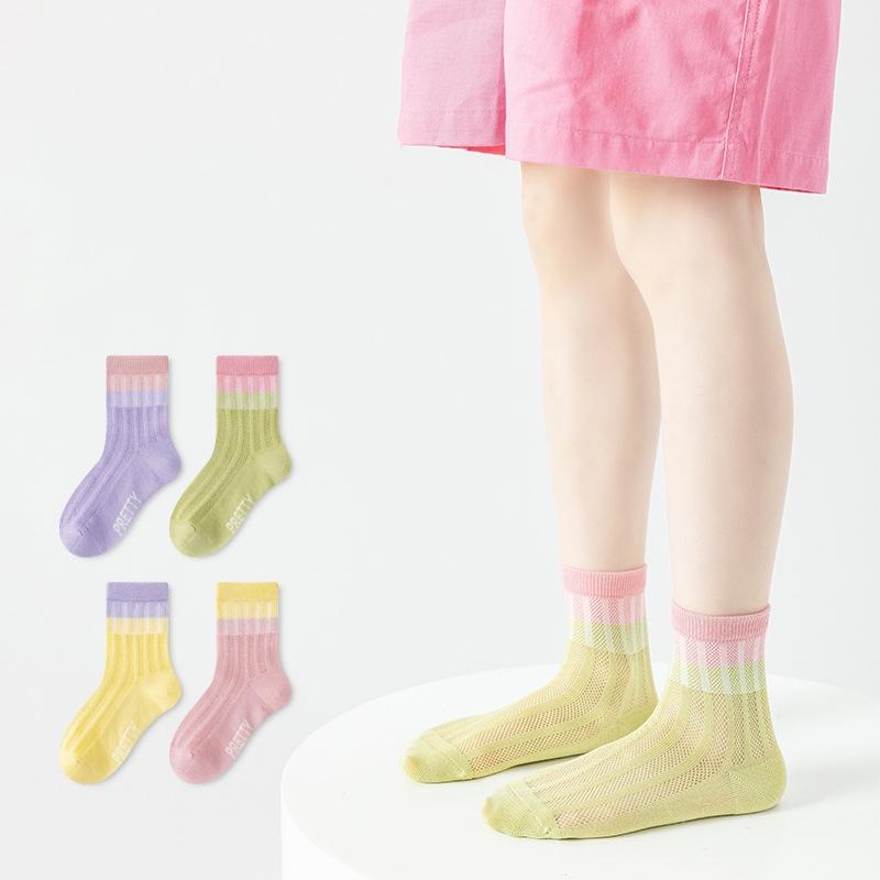 4Pairs/Set Kids Candy Socks Summer Mesh Thin Cotton Socks Sweet Cute Soft Cozy Breathable Socks For Girls