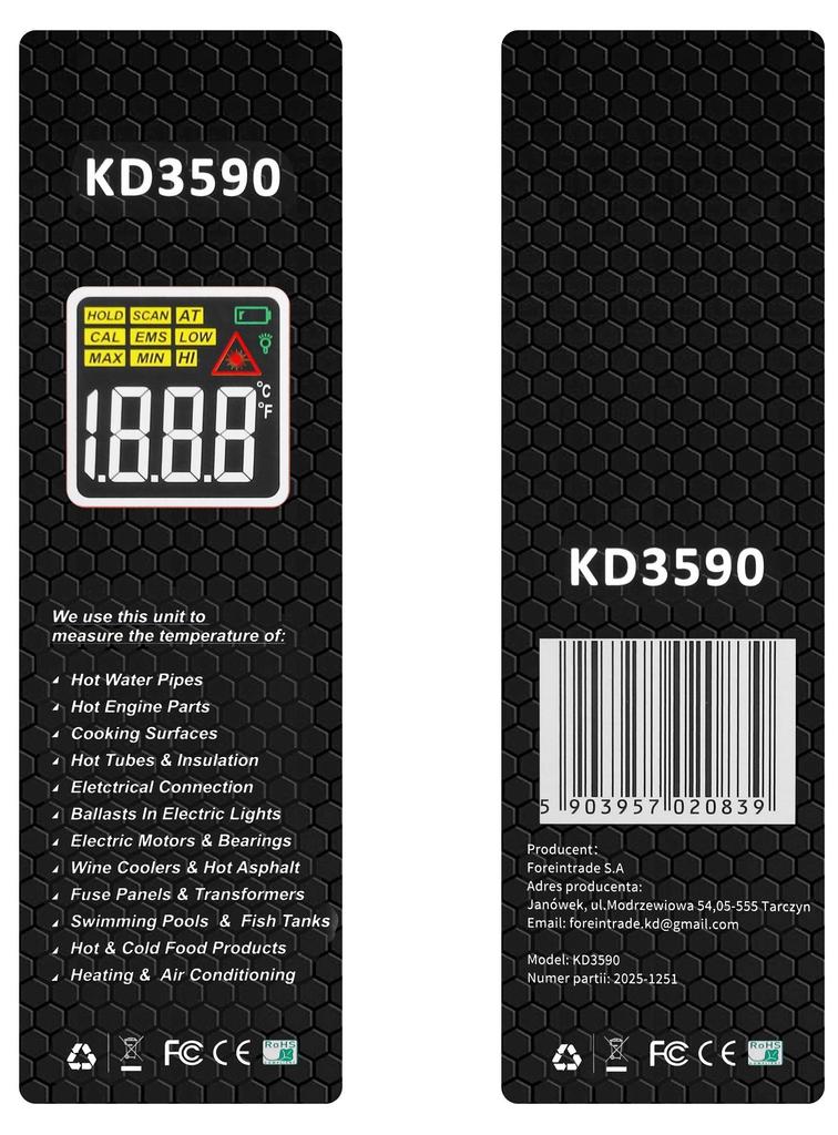Pyrometer, non-contact thermometer KD3590