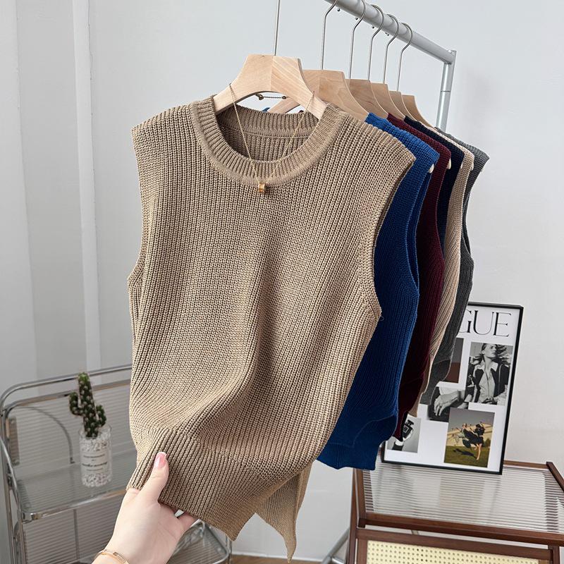 

Боханг Минималистичный Шелково-Кашемировый Вязаный Безрукавный Свитер Жилет Крупной Вязки XL хаки