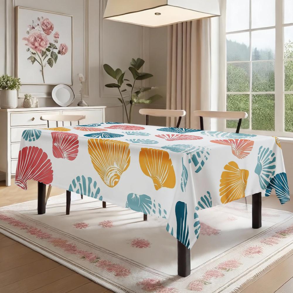 Seashell Pattern Rectangle Tablecloth for Table Decor Kitchen Dining Waterproof Reusable Tablecloths for Table Holiday Party