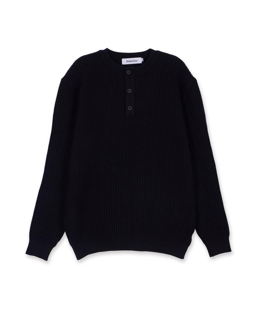 MAKEITTO Daily Viscose Henley Neck Knit_Black