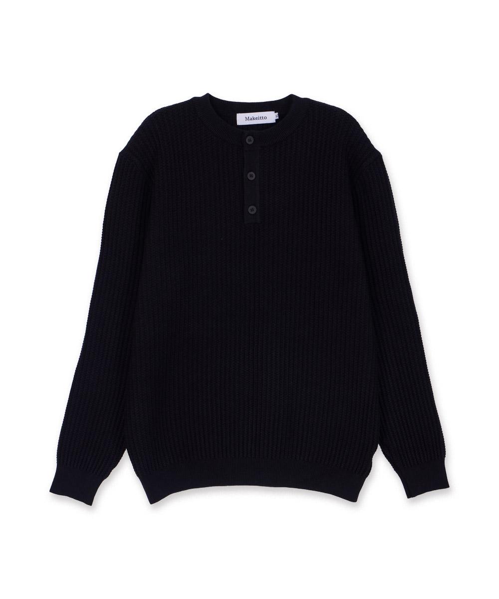 Make It Two Daily Viscose Henley Neck Knit_Black Xl