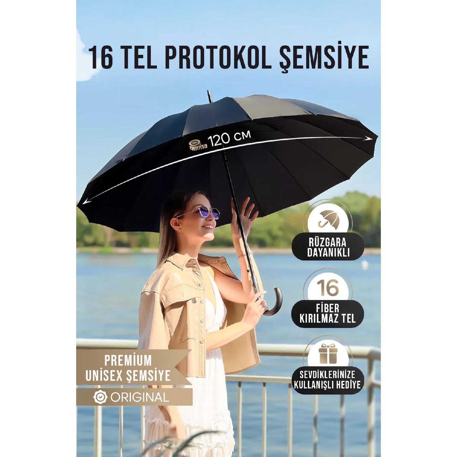 

16 Wires Fiber Wind Resistant Protocol Cane Umbrella чёрный