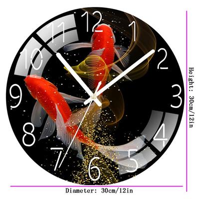 Digitale Wanduhr mit geringem Geräuschpegel, 30 cm/12 Zoll Goldfisch-Wanduhr, Quarzuhr, leise, einfache Uhr für die Heimdekoration im Kinderzimmer
