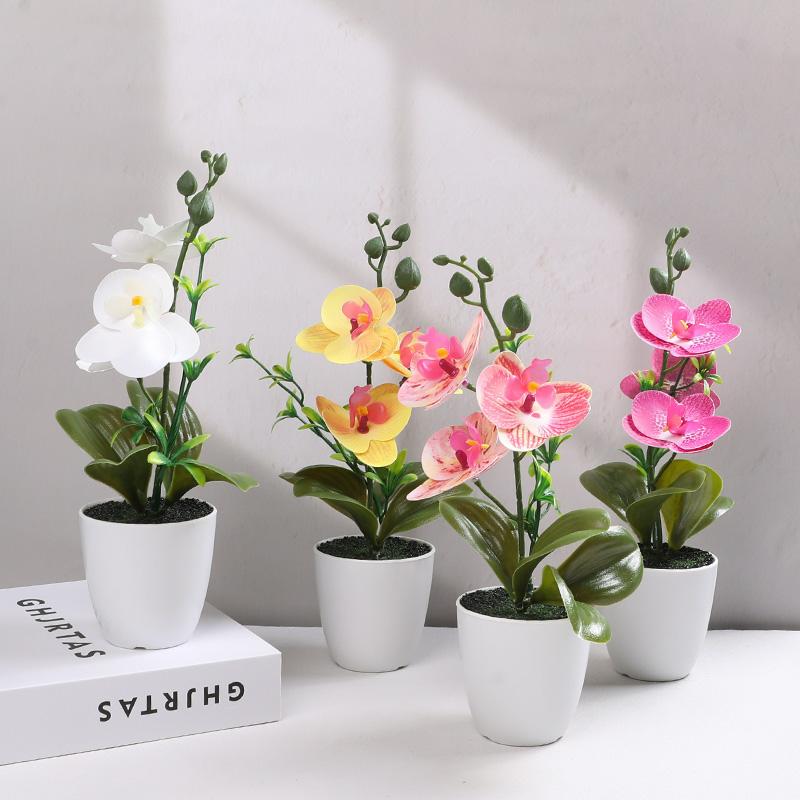 Umělá Motýlí Orchidej Bonsaj Hedvábná Květina V Květináči Falešné Rostliny Pro Dekoraci Domácí Zahrady Kancelářský Pokoj Stolní Ozdoby Svatba