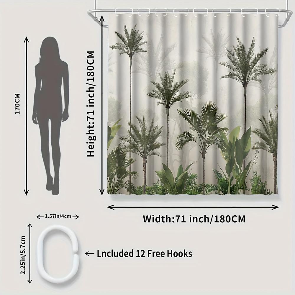 Tropical Forest Shower Curtain Set, Water-Resistant Polyester, 12 Eyelet Hooks, Machine Washable, Modern Home Bathroom Decor