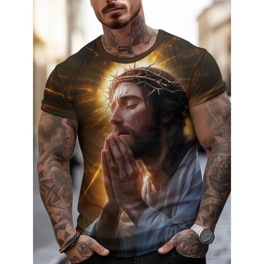 Maglietta da uomo a maniche corte con scollo rotondo, pullover stampato in 3D, top casual