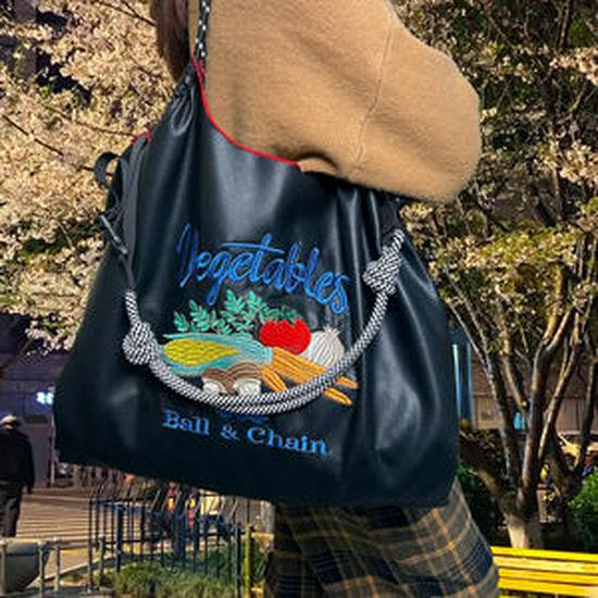 Japanese Style Embroidered Leather Tote Bag - Women's Large Capacity Shoulder Handbag