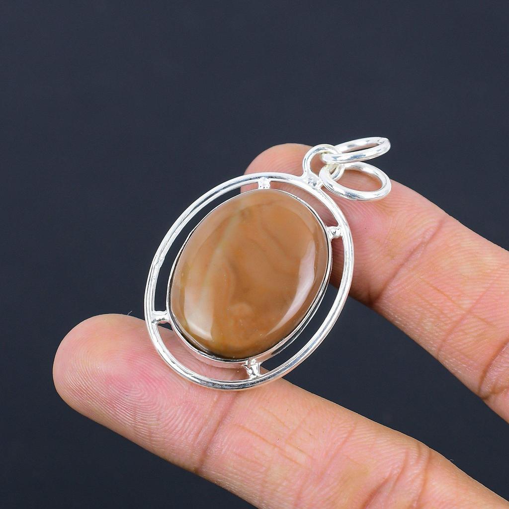 Natural Polychrome Jasper Gemstone Jewelry 925 Sterling Silver Pendant For Girls
