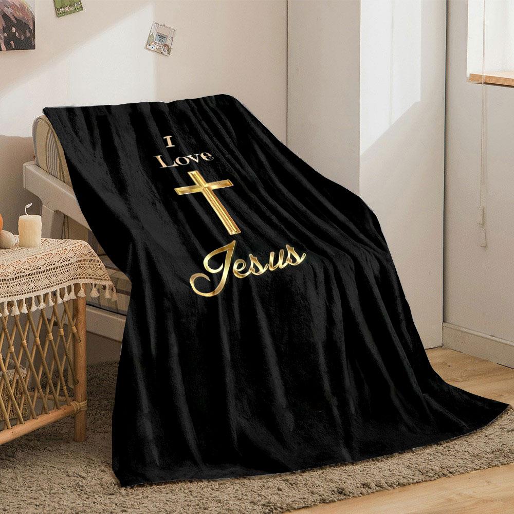 I Love Jesus Themed Blanket Printed Blanket for Living Room Bed Couch Lunch Break Soft Cozy Blanket for Friend's Festival Gift