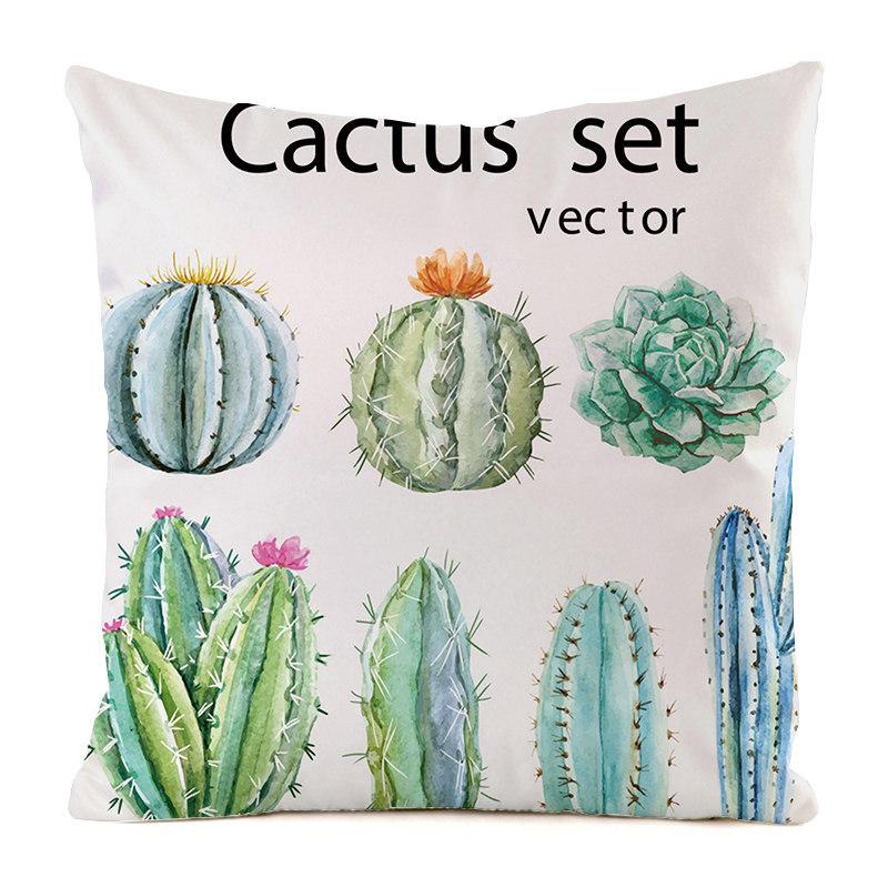 Cartoon Minimalist Cactus Style Digital Printing Short Plush Pillow Covers For Car Sofa Office Cushion Cover Home Goods