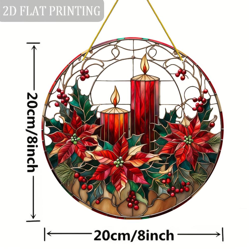 2D plochá akrylová halloweenská vánoční poinsettia dekorace vánoční lapač slunce (8 "x 8"), barevný svícnový přívěsek k zavěšení do okna