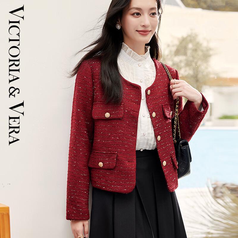 

VICTORIA&VERA Women s Tweed Shiny Long Sleeve Jacket M