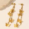 Stainless Steel Gold Butterfly Tassel Pendant Earrings For Women Vintage Metal Long Chain Drop Earrings Jewelry Gifts
