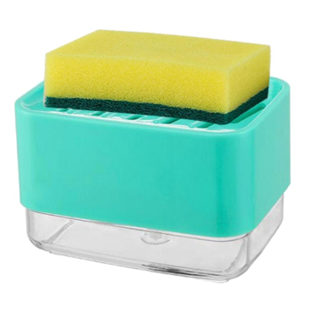 Kitchen Soap Dispenser with Drainage Sponge Holder Instant Refill - Cyan