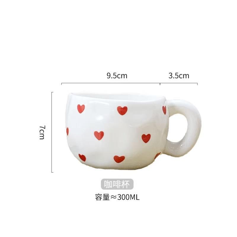 300ML Korean Style Hand Pinched Irregular Ceramic mug Hand-painted Flower Heart Coffee Cup Breakfast Milk Afternoon tea cup Gift
