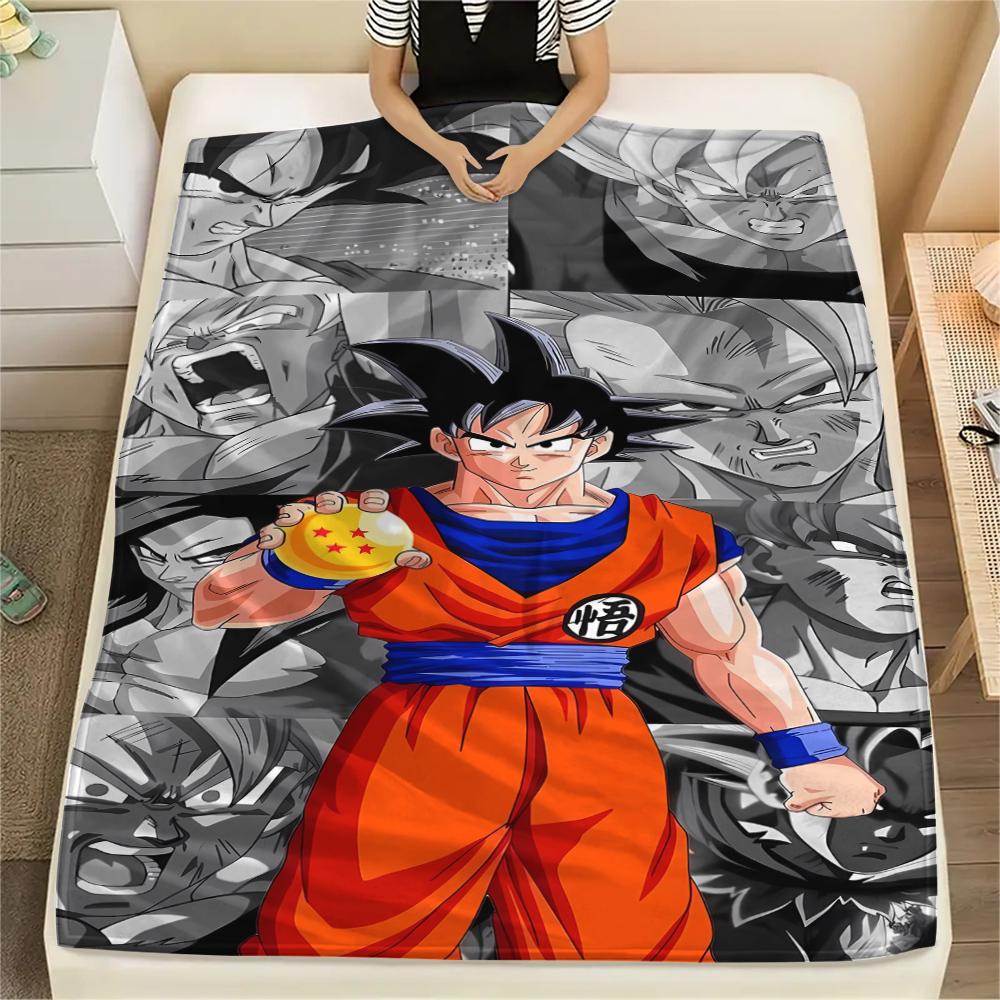 Son Goku Anime Print Flannel Blanket, Warm for Sofa Bed Chair Picnic Travel, Bedroom Decorative Throw -HE27