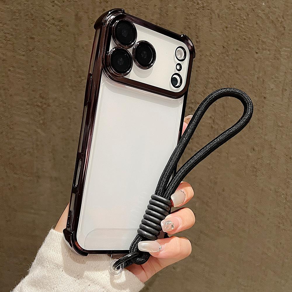 Luxury Plating Clear With Candy Lanyard Shockproof Bumper Phone Case For 17 Pro Max 17 Pro 17 Air Hand Wrist Strap Cover