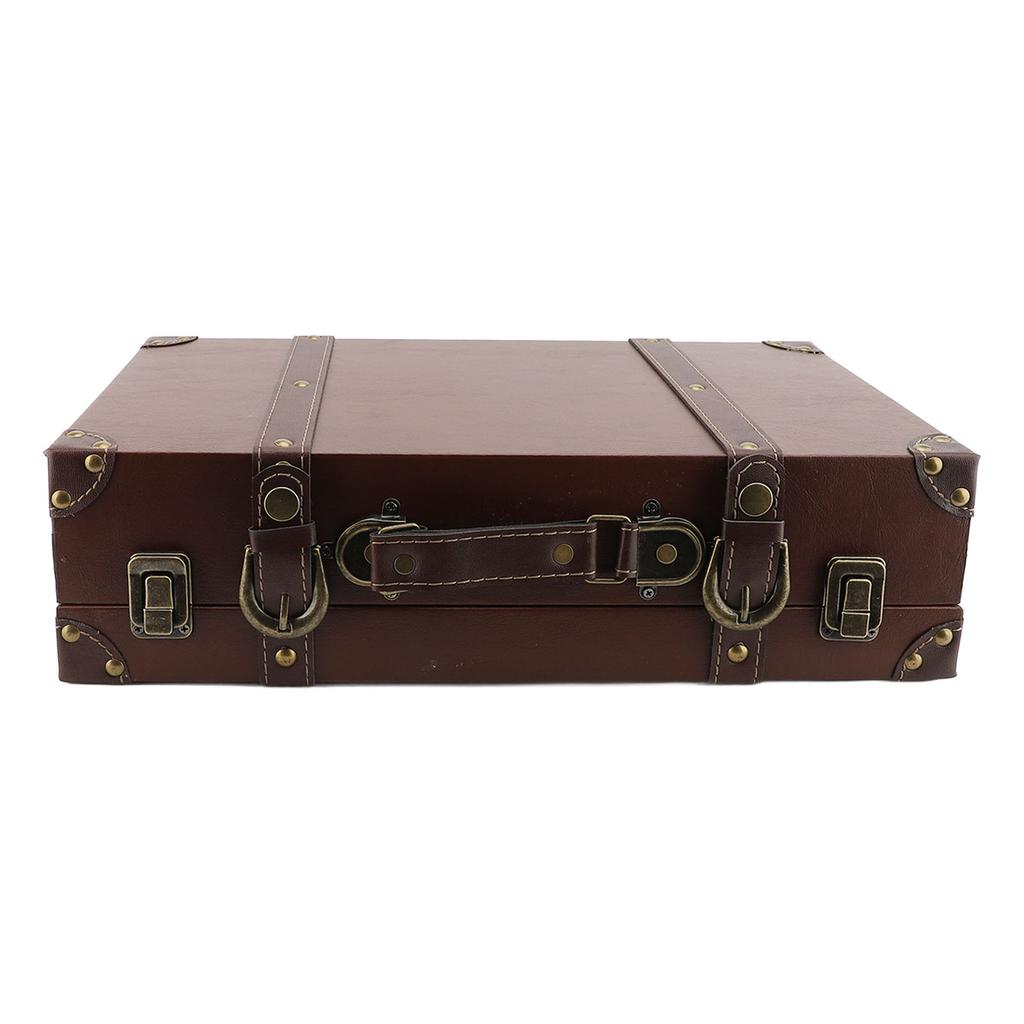Vintage Leather Suitcase European Style Brown Carrying Storage Case with Lock for Home Decoration Photography Prop