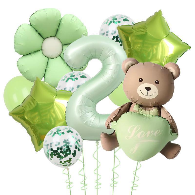 Matte Love Bear Colored Daisies 40 Inch Caramel Cream Aluminum Film Sequins Latex Balloon Birthday Set
