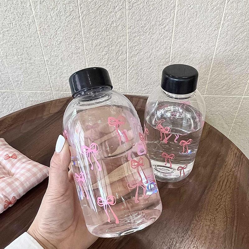 Kawaii Vattenflaska Estetisk Tumlare För Iskaffe Juice Te Söta Rosett Plastmuggar Med Sugrörslock Bärbar Drickflaska