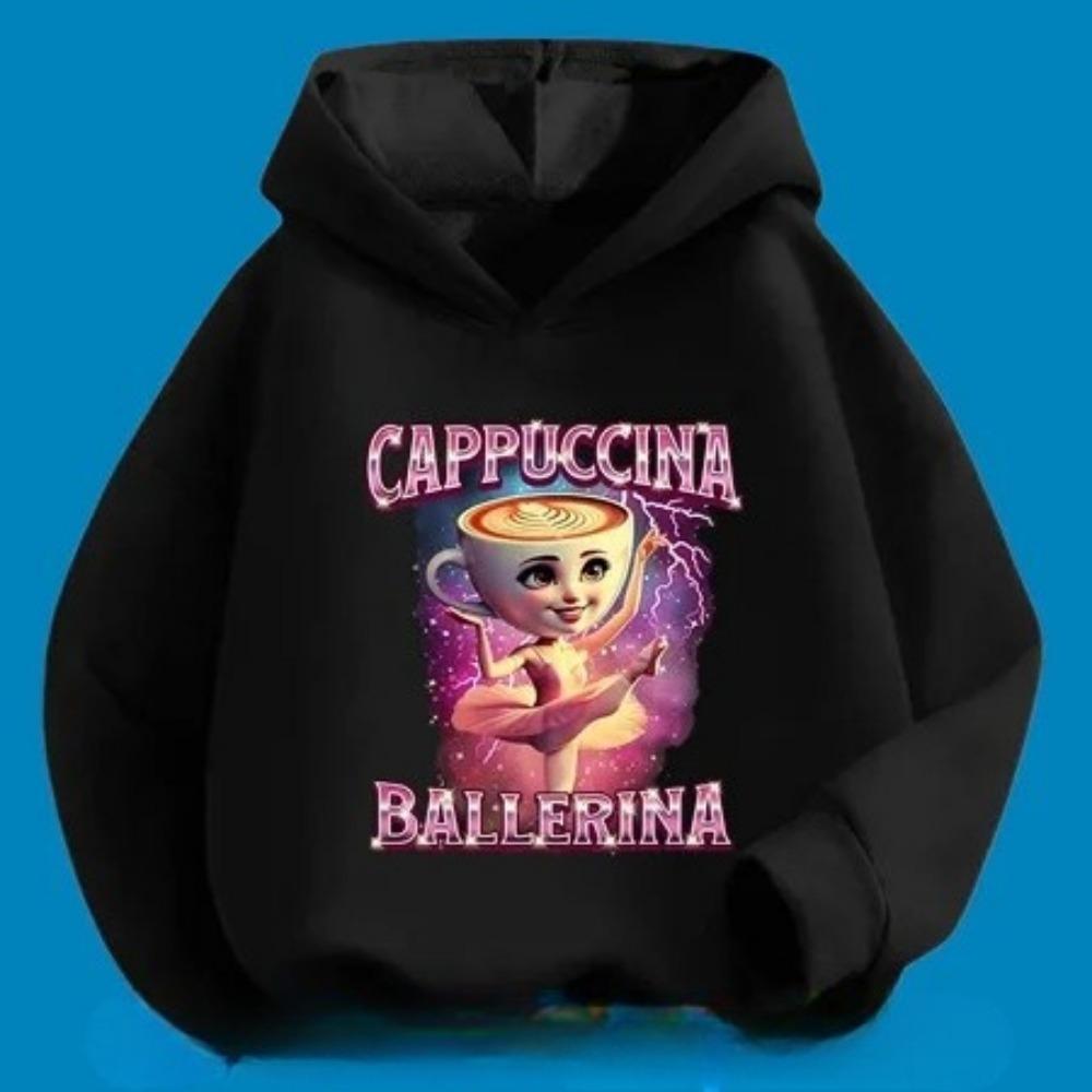 Cappuccino Printed Cartoon Children's Hoodie, Warm and Cute Hoodie for Autumn and Winter, Comfortable and Soft Top for Girl