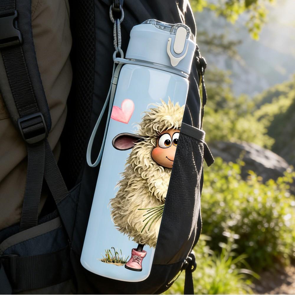 1PC Sheep Hold Flower Bouquet 750ml Color Plastic Sports Water Bottle Leakproof Flip Straw Lid Suitable for Sports Office Home Use