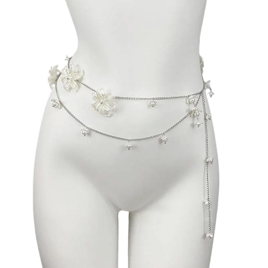 Heavy Duty Waist Belt Stylish for Stage Dance Music Festival Jeans Dress Belt Body Jewelry Chain Pearls Belly Dance