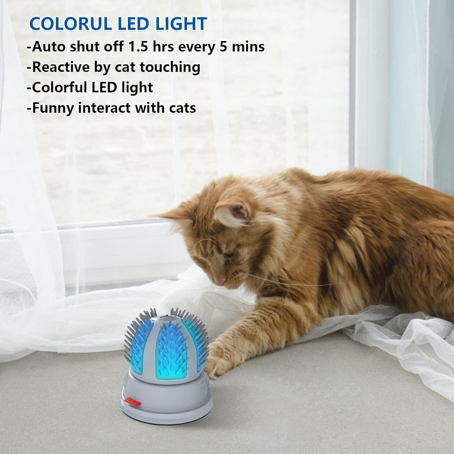

Automatic Cat Self Groomer with 2 Speed Rotating Brush, Smart Interactive Cat Massager with Color Changing LED Light and Catnip, Wall Mounted Design