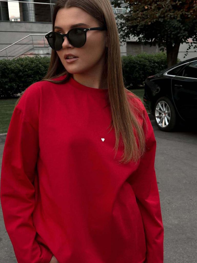 Unisex Heart Print Logo Casual Loose Long Sleeve T-shirt for Early Spring