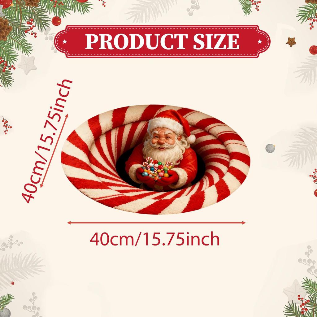 3D Christmas Rug Round Decorative Padded Carpet in Soft Velvet Material Featured Optical Design