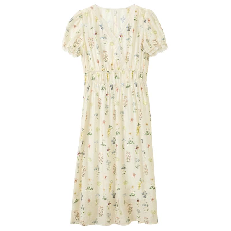 Sancai Lyocell Floral Puff Sleeve A-Line Dress S