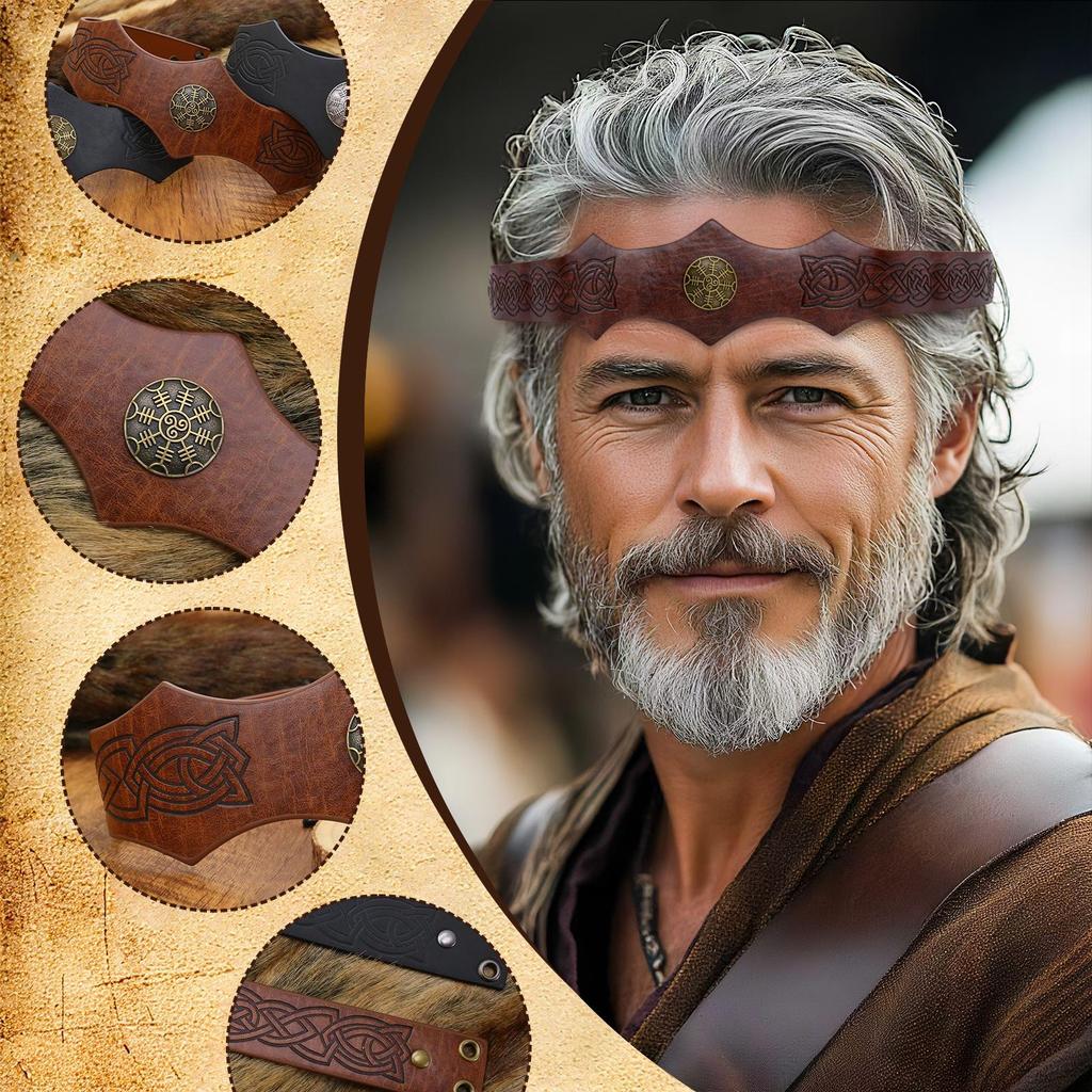 Medieval Viking Leather Headband Costume Prop for Halloween and Cosplay