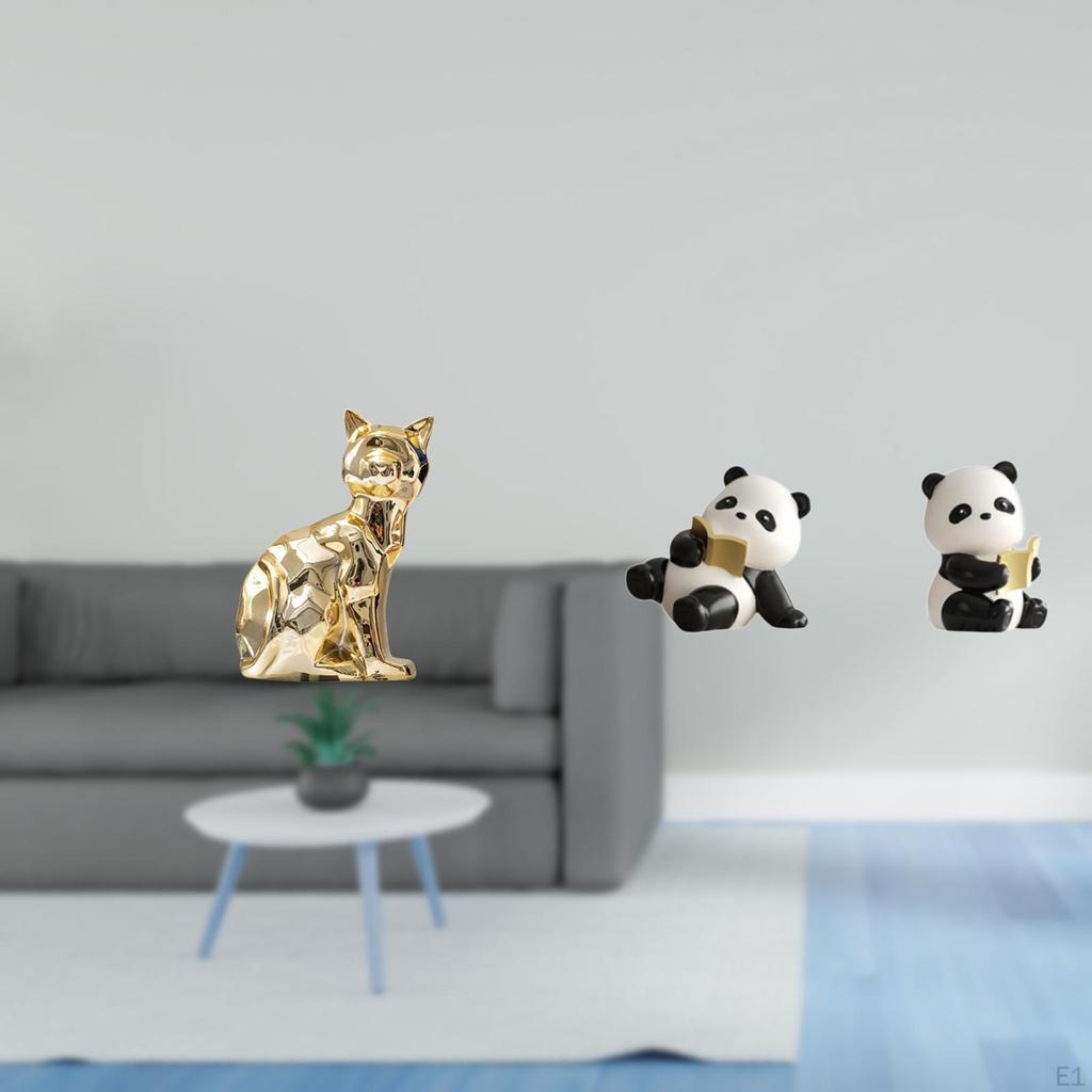 Cat Panda Animal Sculpture Figurines Unique Resin Art Ornaments for Fireplace Cabinet Bedroom Desk