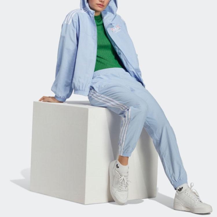 Adidas Originals Trefoil Logo Letter Print Striped Pattern Hooded Jacket Women Jacket Light-Pink Blue IP3769