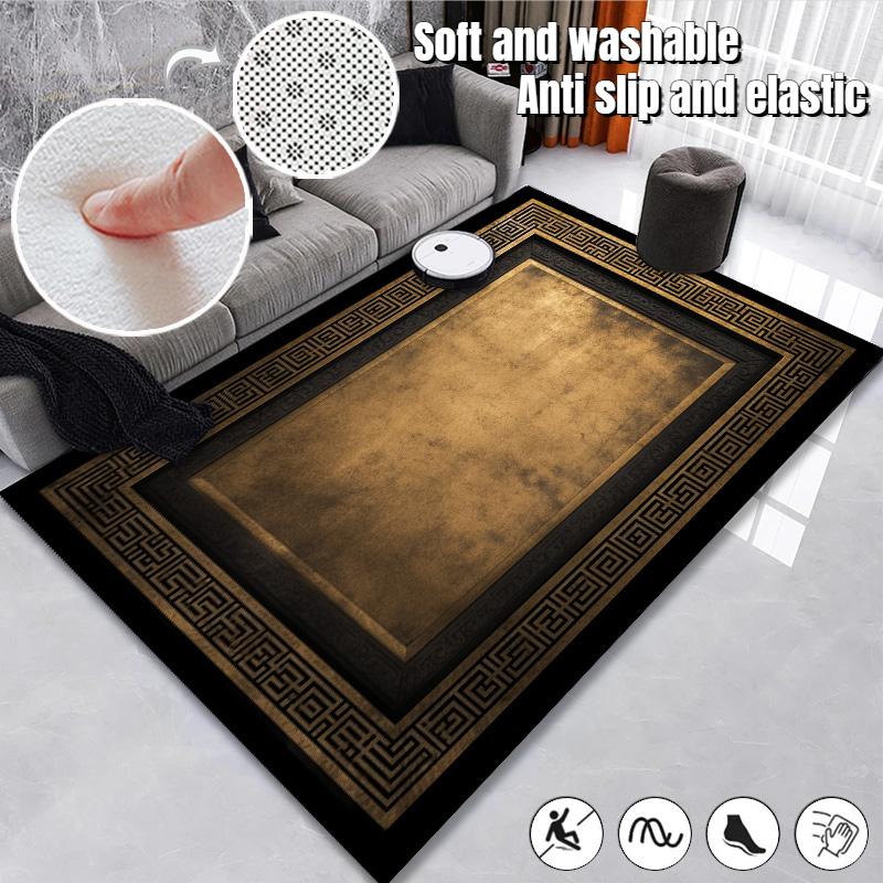 Karpetti Unisex Black/Gold Classical Oriental Carpet Luxury Living Room Decoration Large Area Rugs 160X200cm Bedroom Washable Bedside Decor Mats