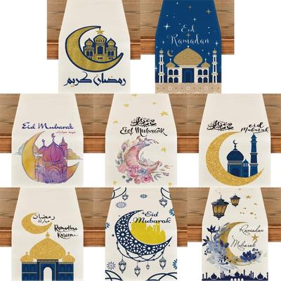 Eid Table Runner with Moon and Mosque Pattern Table Cloth Perfect for Festival Dining Special Gatherings DIY Assembly