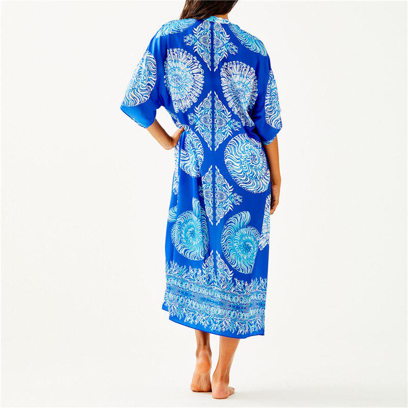 2020 Edolynsa Long Print Beach Cover up Pareos de Playa Mujer Beach Wear Plus size Bikini Cover up