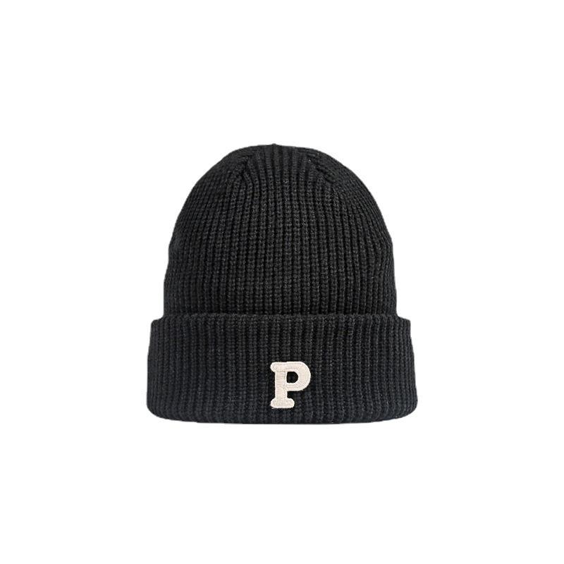 P letter wool hat women's autumn and winter ins fashion versatile knitted hat student warm windproof bag head cold hat