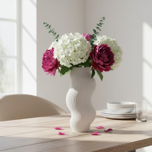 Wave-shaped Decorative Vase, White, Minimalist Design