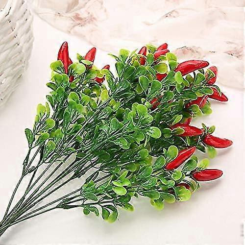 10 Stück Künstliche Rote Paprikapflanze Plastik Paprikafrucht Chili Strauß Bouquet Künstliche Pflanze Party Büro Dekor - DD